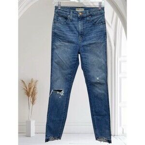 Madewell Size 27 Curvy High-Rise Skinny Women's Distressed Raw Hem Blue Jeans